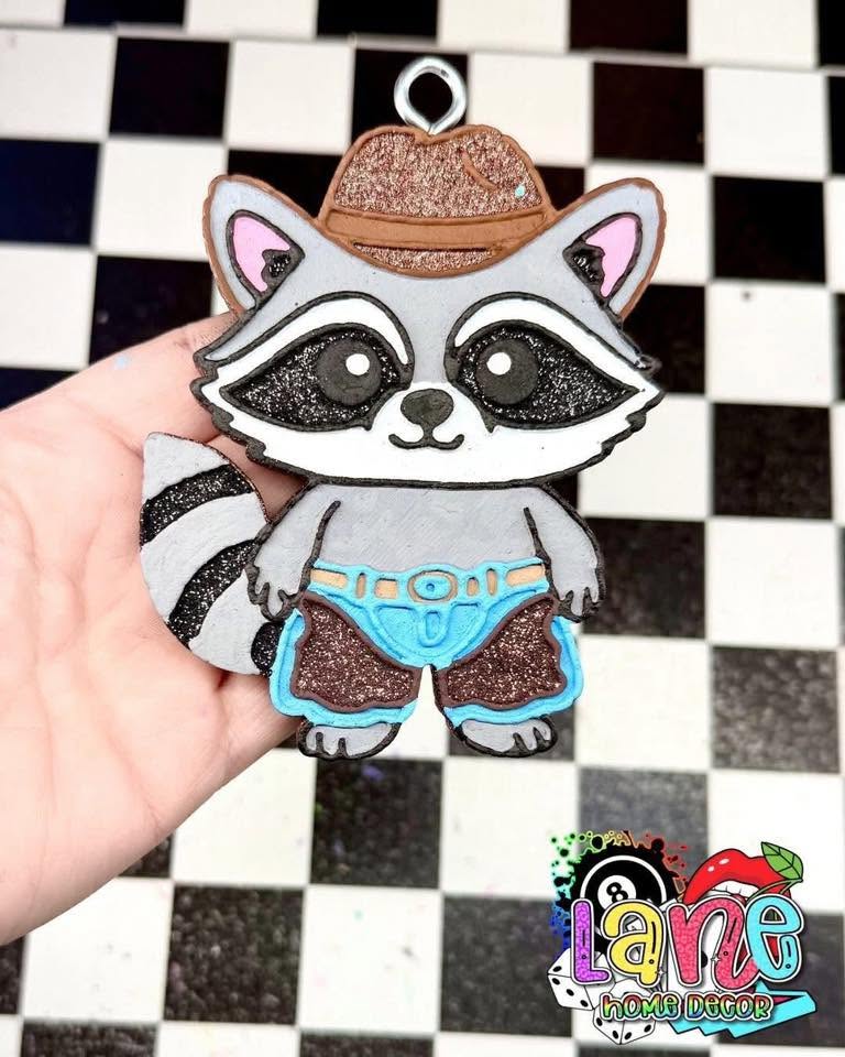 Decorated Cowboy raccoon freshie example.
