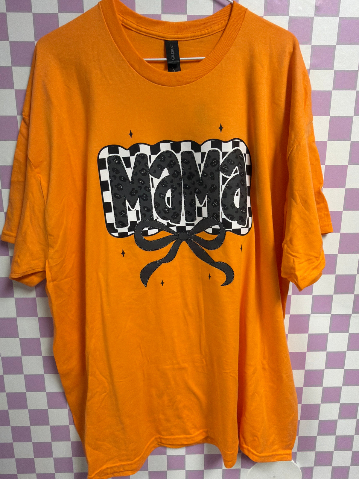 Mama Checkered with Bow - Orange - 2XL graphic T-shirt by Radiant & Flare Apparel