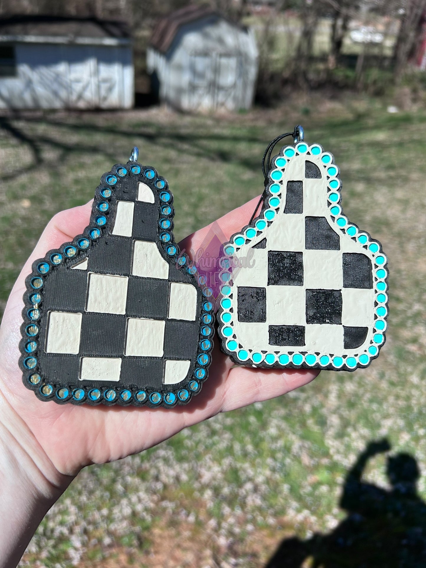 Checkered Cow Tag Freshie