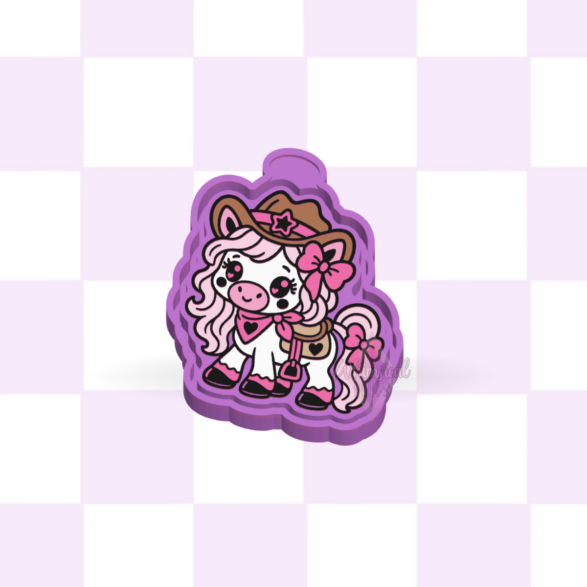 Design preview of Chibi Cowgirl Pony silicone freshie mold