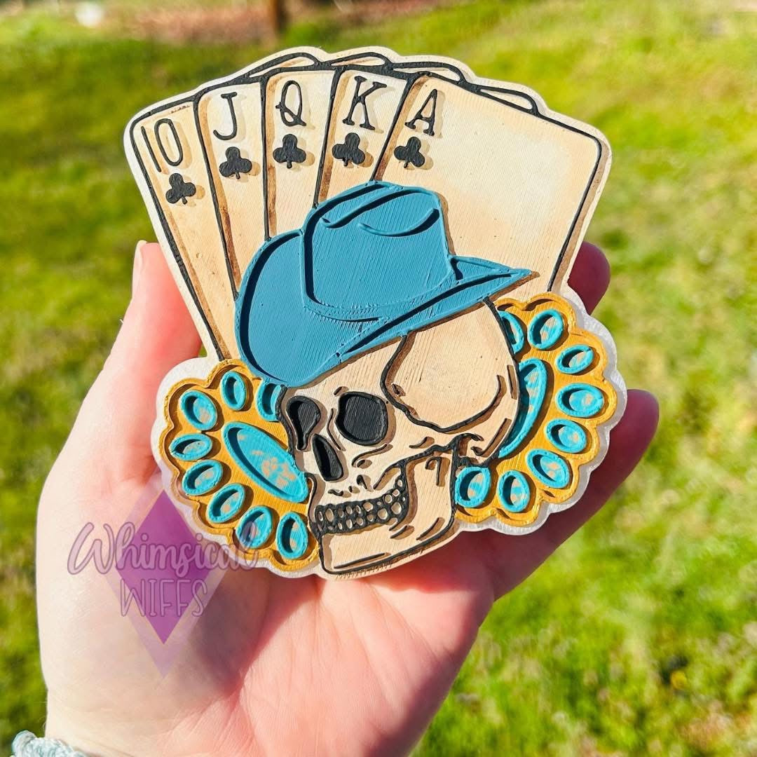 Skelly Cowboy with playing cards Freshie
