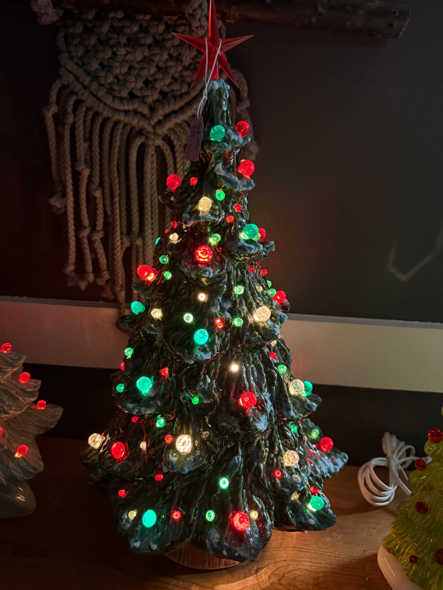 Handmade, hand-painted confetti ceramic christmas tree - green with snow ceramic decoration — product image 4 of 4