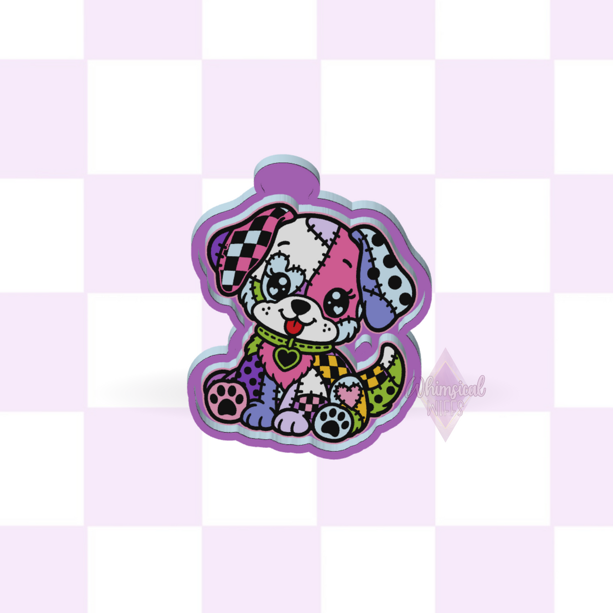 Design preview of Patchwork Puppy silicone freshie mold