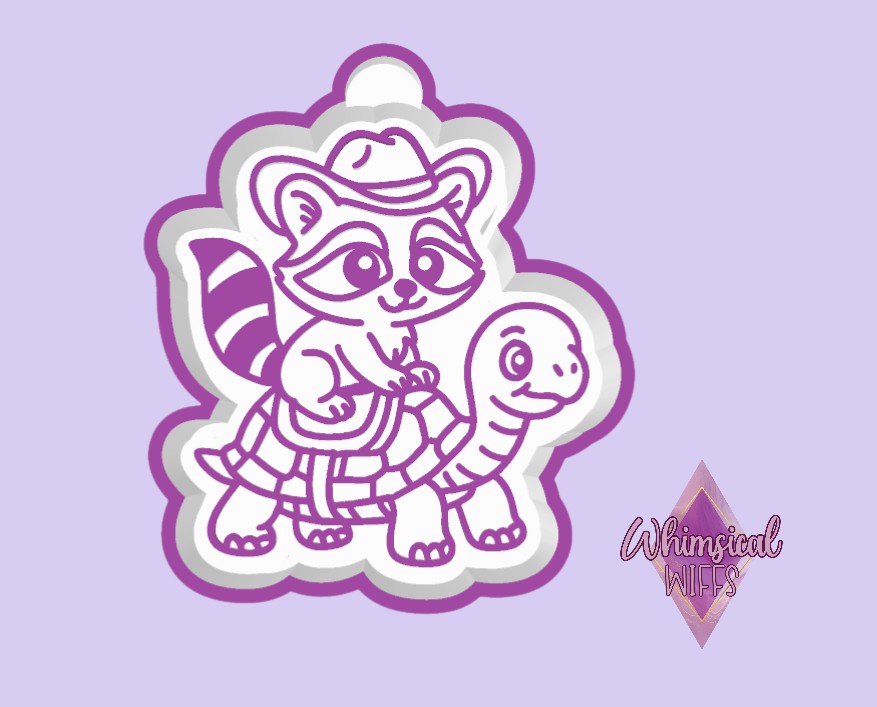 Cowboy raccoon riding turtle Mold