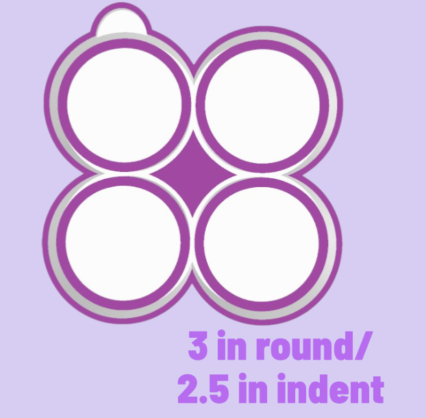 3" round/ 2.5" with indent