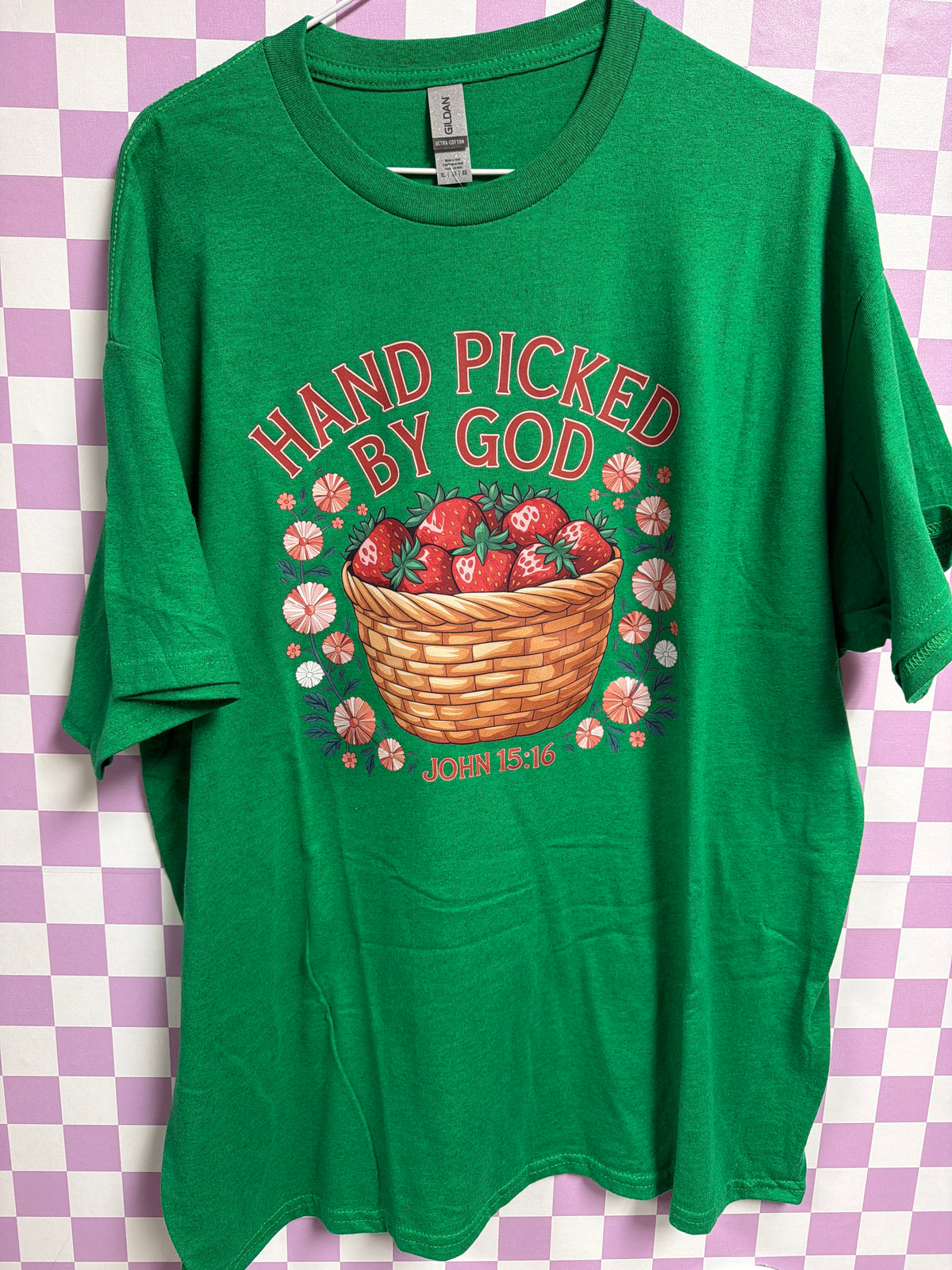 Handpicked by God - Dark Green - XL graphic T-shirt by Radiant & Flare Apparel