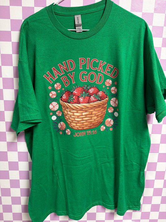 Handpicked by God - Dark Green - XL graphic T-shirt by Radiant & Flare Apparel