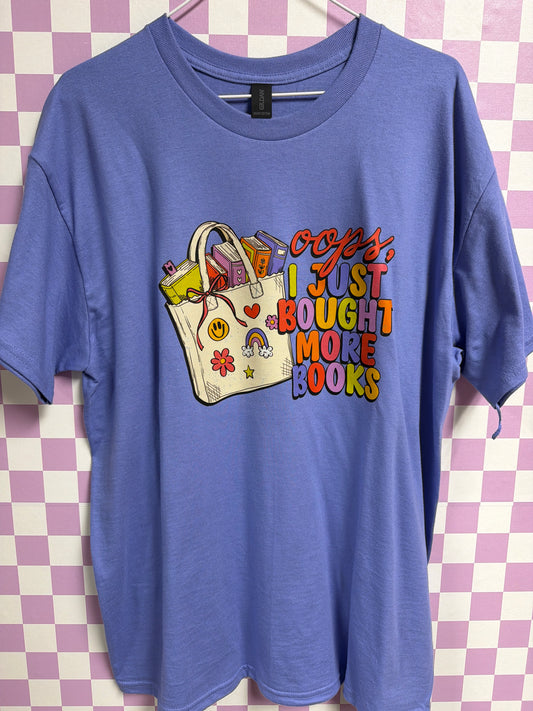 Oops I Bought More Books - Purple - Large graphic T-shirt by Radiant & Flare Apparel