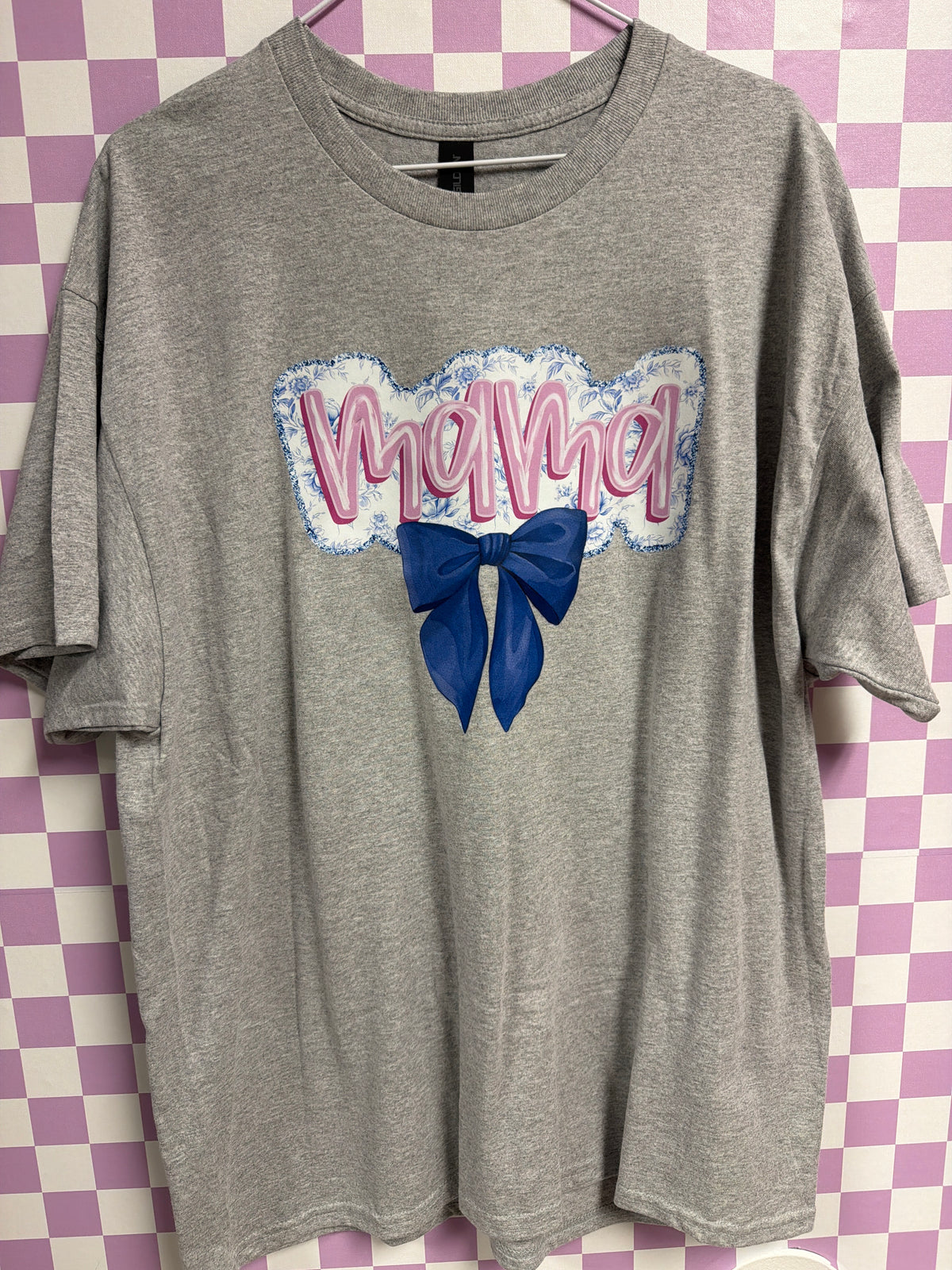 Mama Floral with Sparkly Bow - Gray - XL graphic T-shirt by Radiant & Flare Apparel