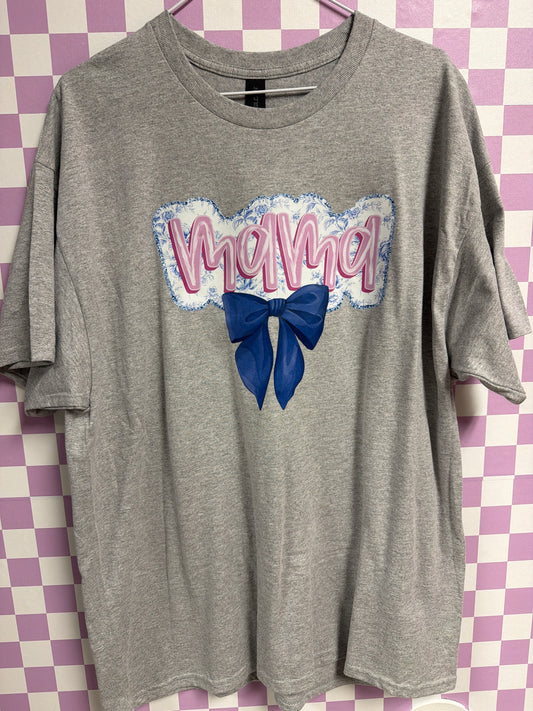 Mama Floral with Sparkly Bow - Gray - XL graphic T-shirt by Radiant & Flare Apparel