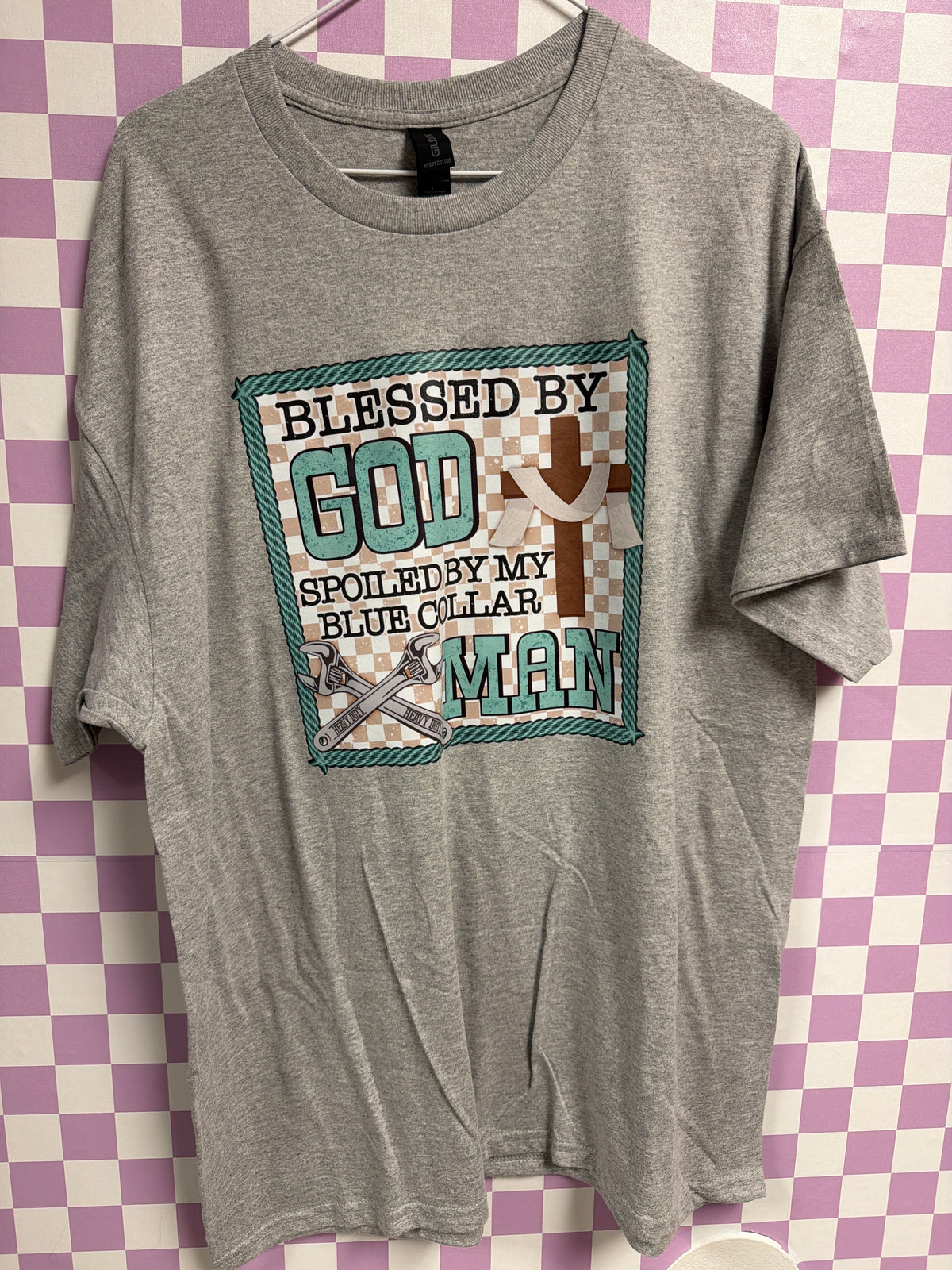 Blessed by God - Gray - XL graphic T-shirt by Radiant & Flare Apparel