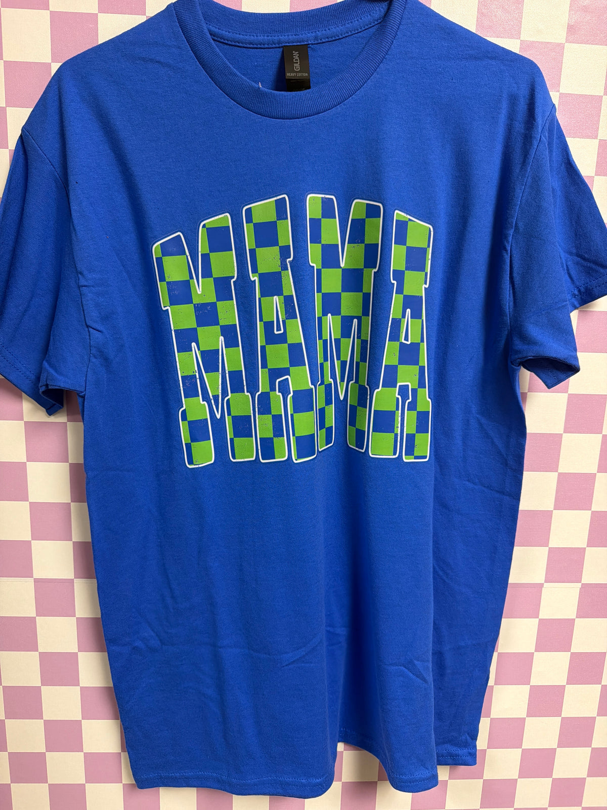 Mama Checkered Blue & Green - Medium graphic T-shirt by Radiant & Flare Apparel