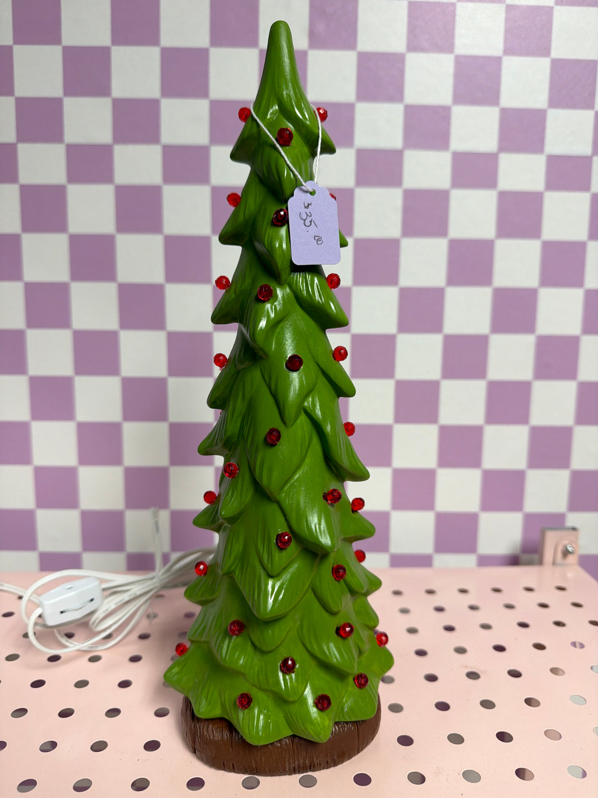 Handmade, hand-painted whispy grinch ceramic christmas tree ceramic decoration