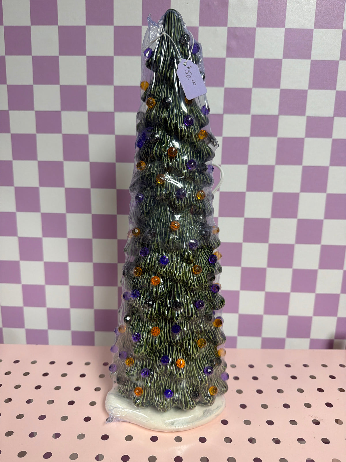 Handmade, hand-painted skinny halloween ceramic tree ceramic decoration