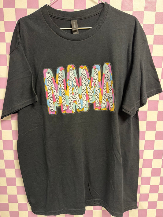 Mama Watercolor Polka Dots - Black - Large graphic T-shirt by Radiant & Flare Apparel