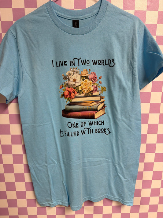 Books with Floral - Light Blue - Small graphic T-shirt by Radiant & Flare Apparel — product image 1 of 2