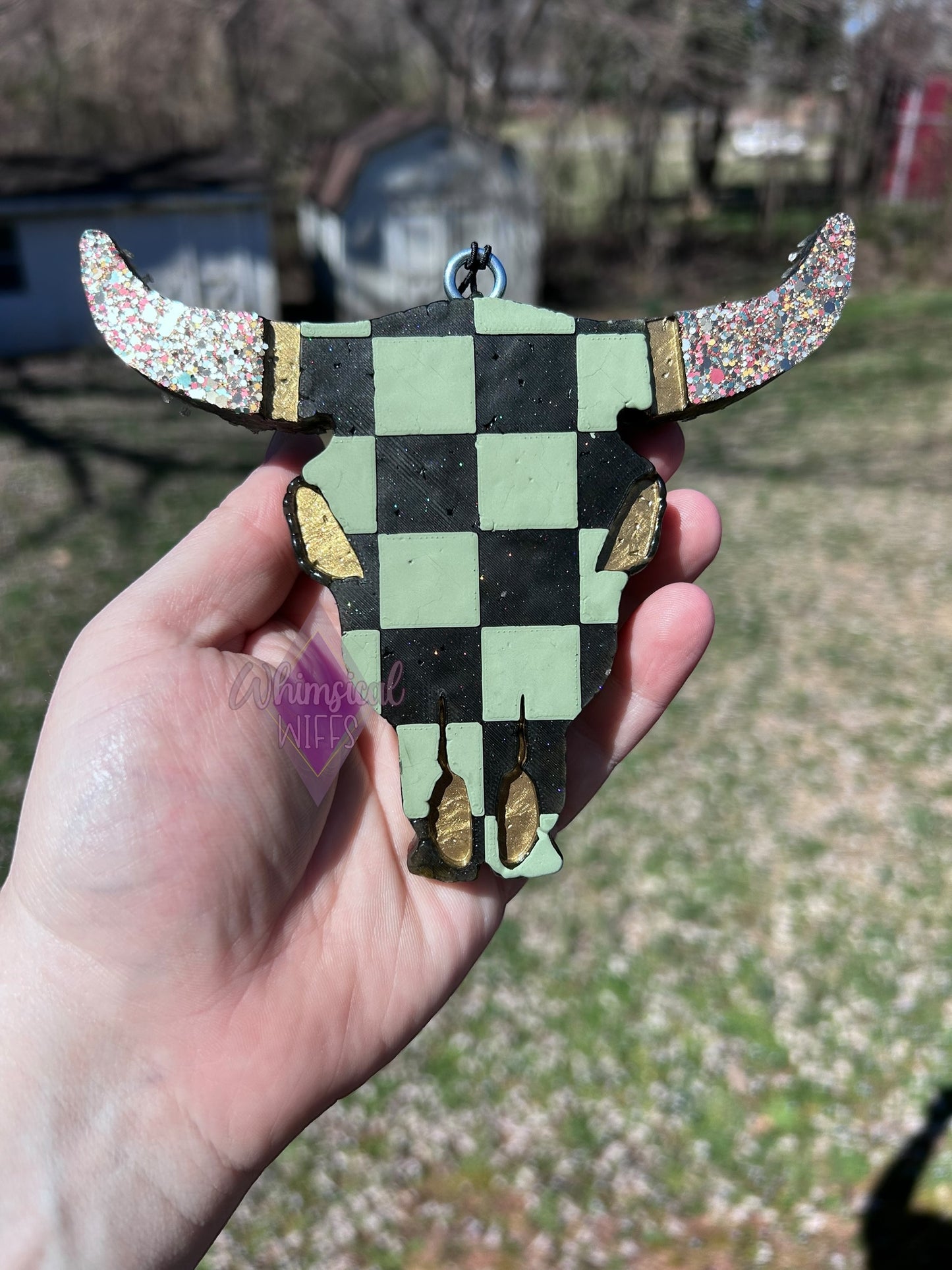 Checkerboard Bull Skull Freshie