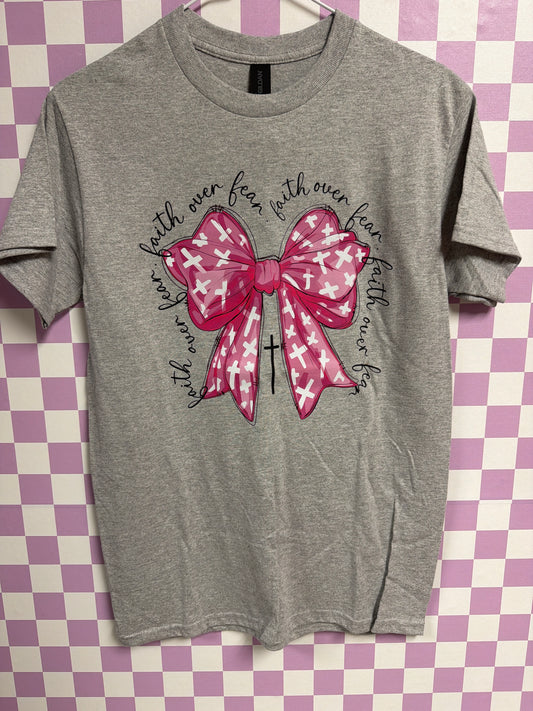 Pink Cross Bow - Light Gray - Small graphic T-shirt by Radiant & Flare Apparel