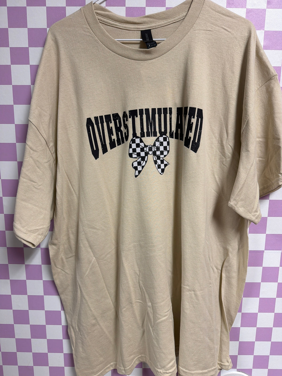 Overstimulated - Tan - 2XL graphic T-shirt by Radiant & Flare Apparel