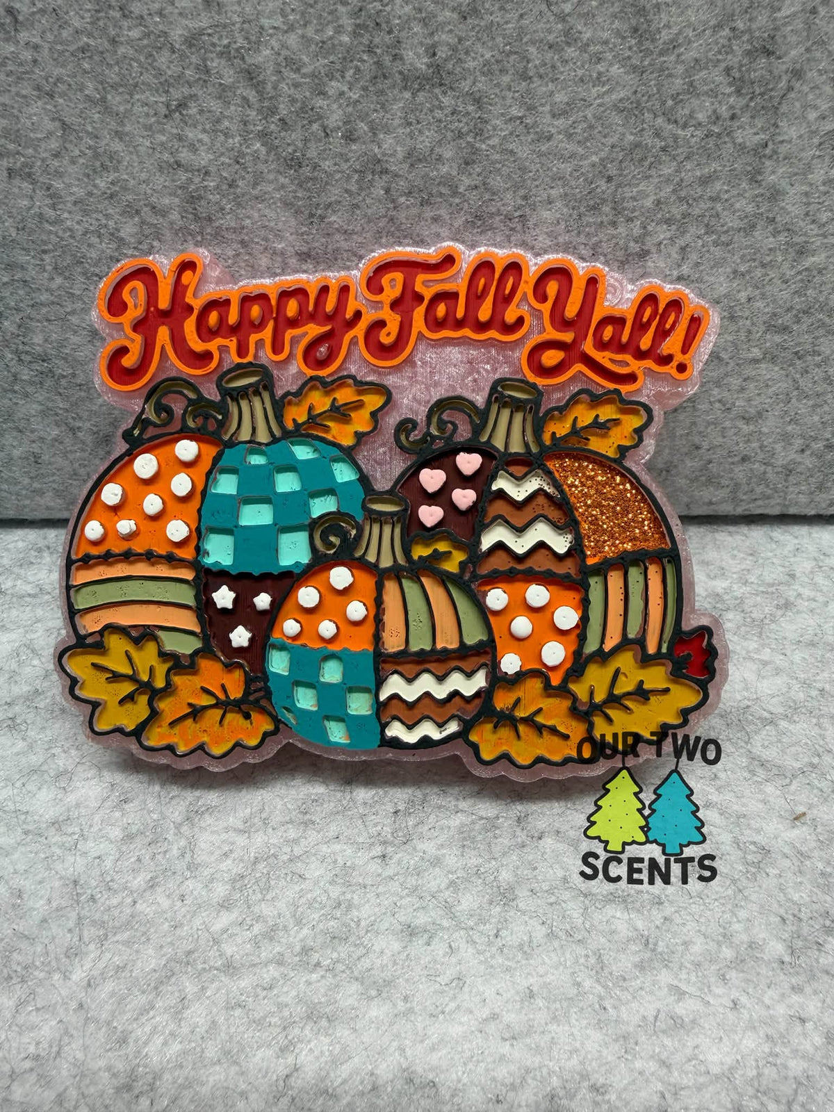 Decorated Happy Fall Patchwork freshie example.