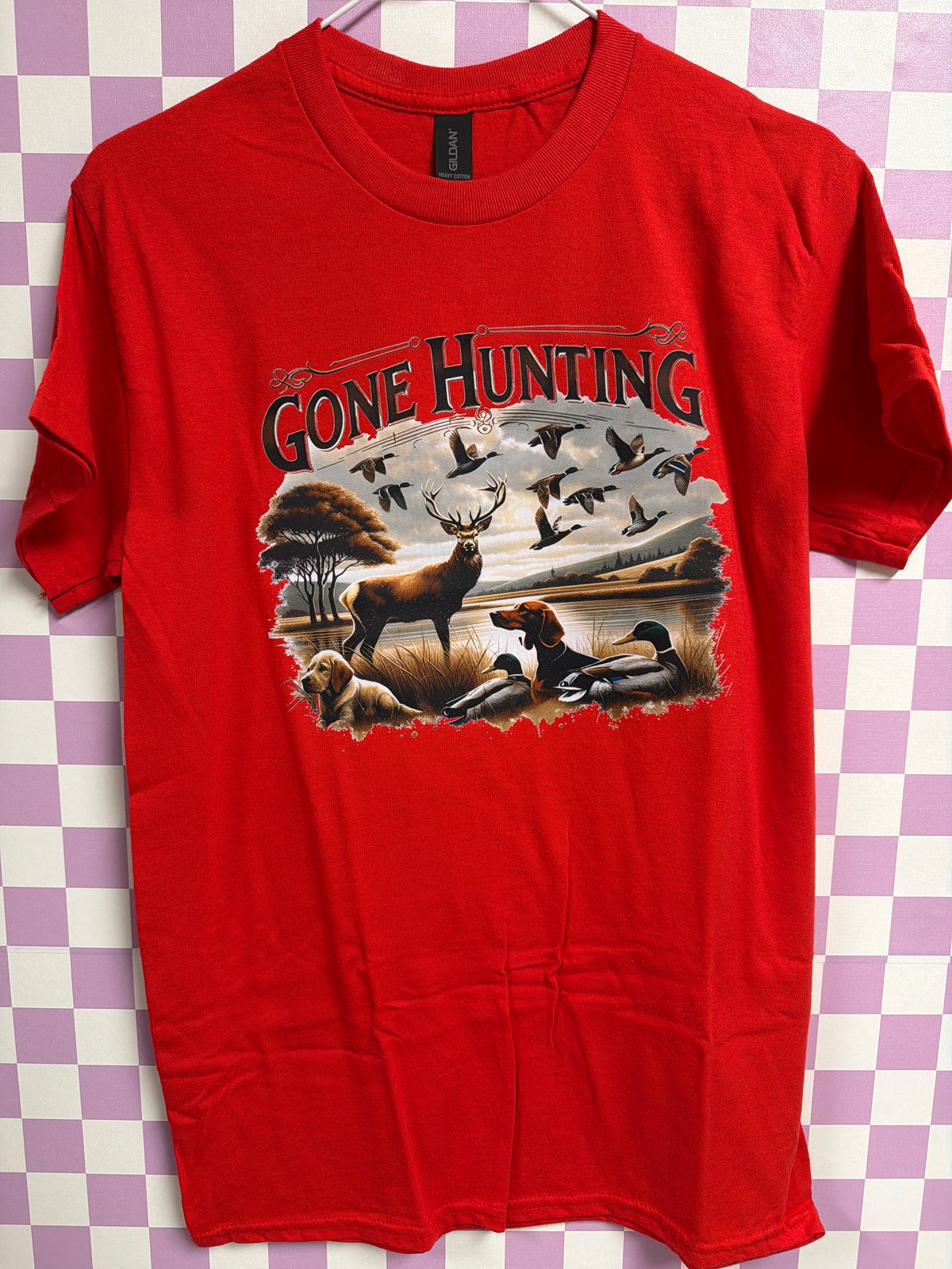 Gone Hunting - Red - Small graphic T-shirt by Radiant & Flare Apparel