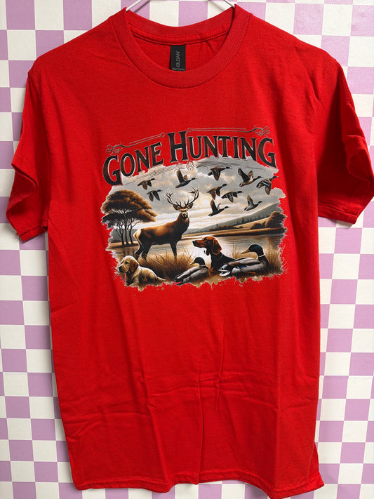 Gone Hunting - Red - Small graphic T-shirt by Radiant & Flare Apparel