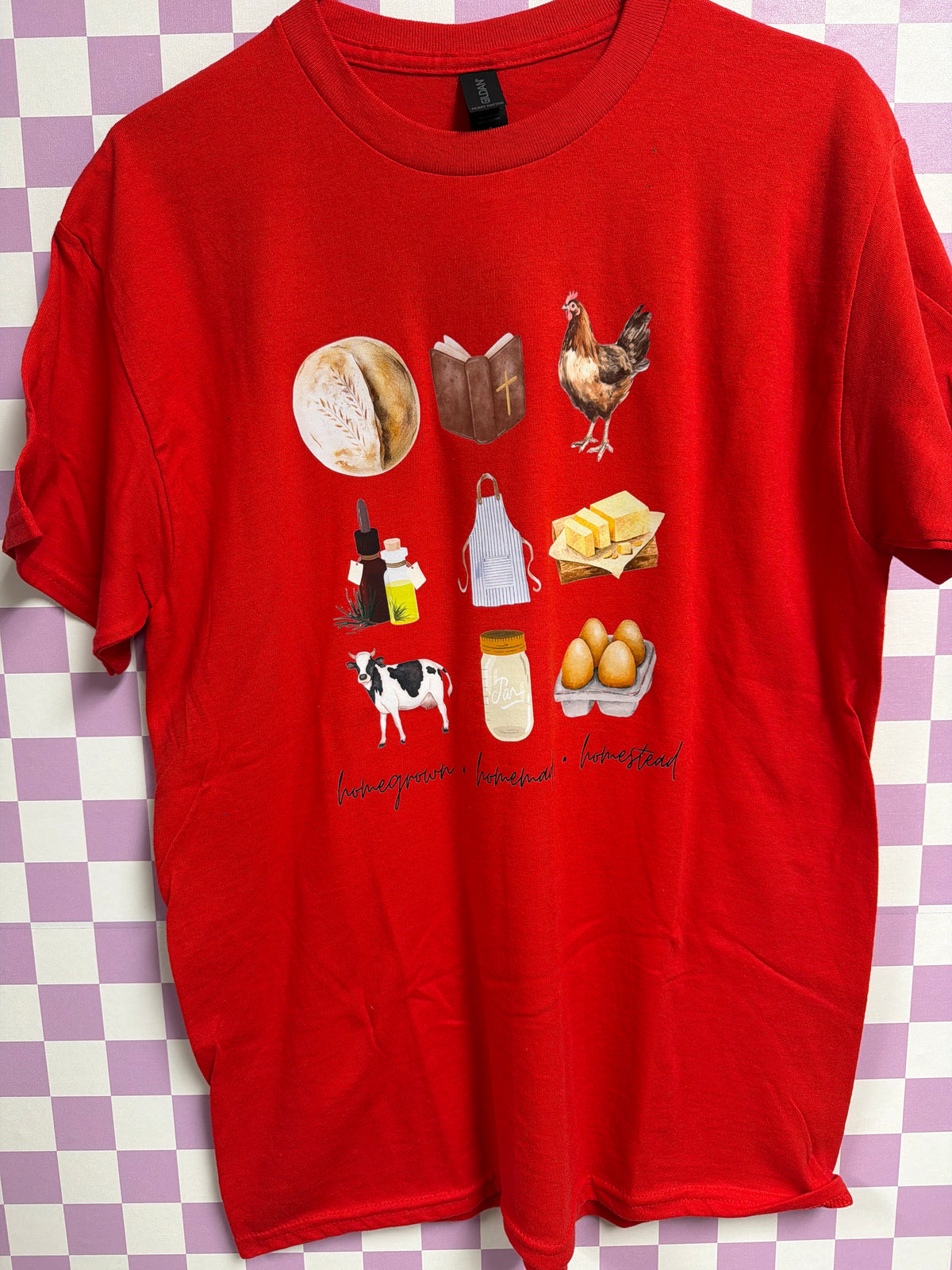 Homemade Homegrown Homestead - Red - Medium graphic T-shirt by Radiant & Flare Apparel