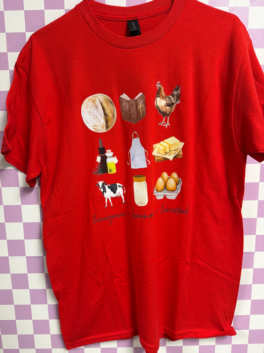 Homemade Homegrown Homestead - Red - Medium graphic T-shirt by Radiant & Flare Apparel