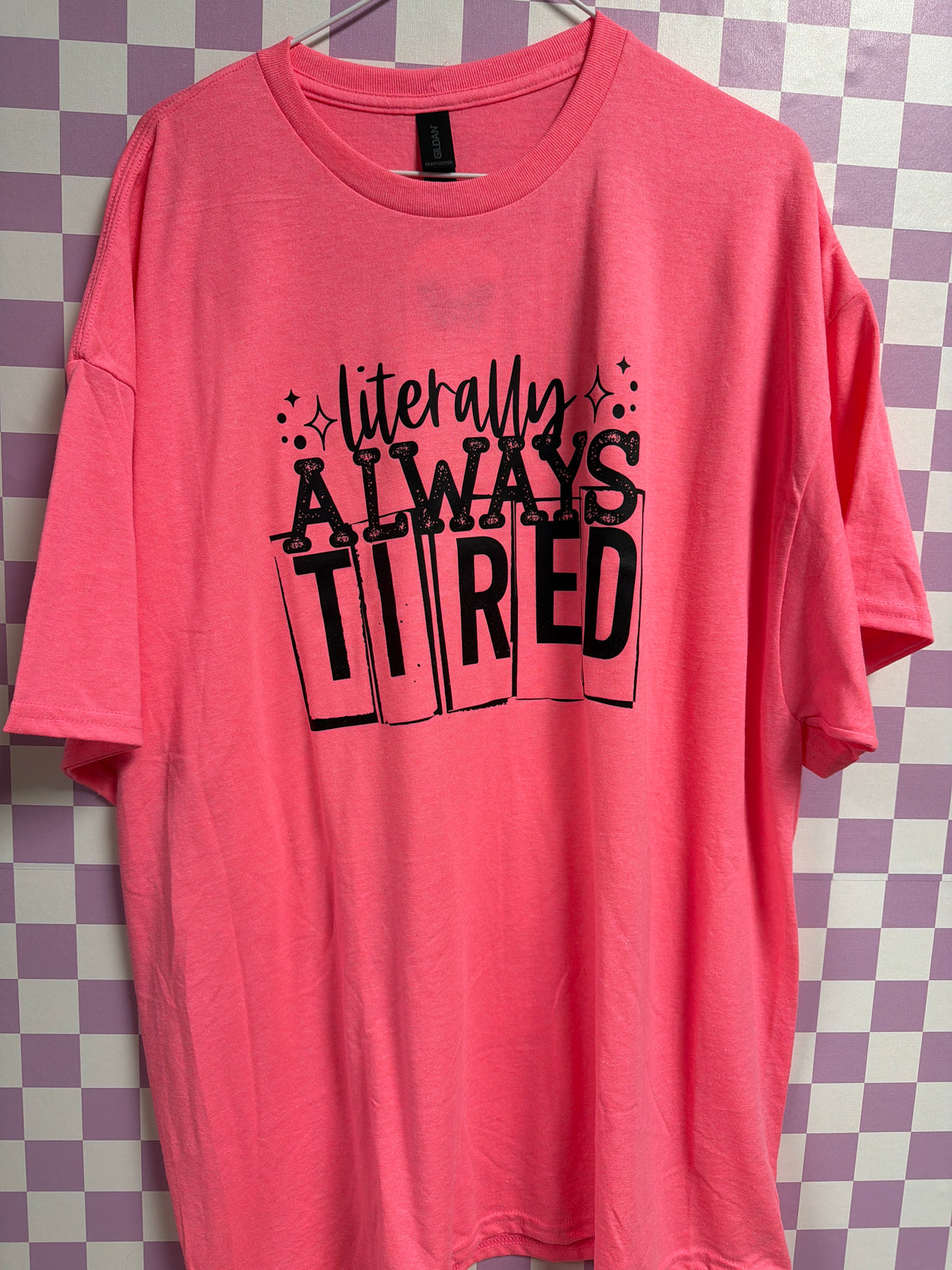 Literally Always Tired - Neon Pink - 2XL graphic T-shirt by Radiant & Flare Apparel