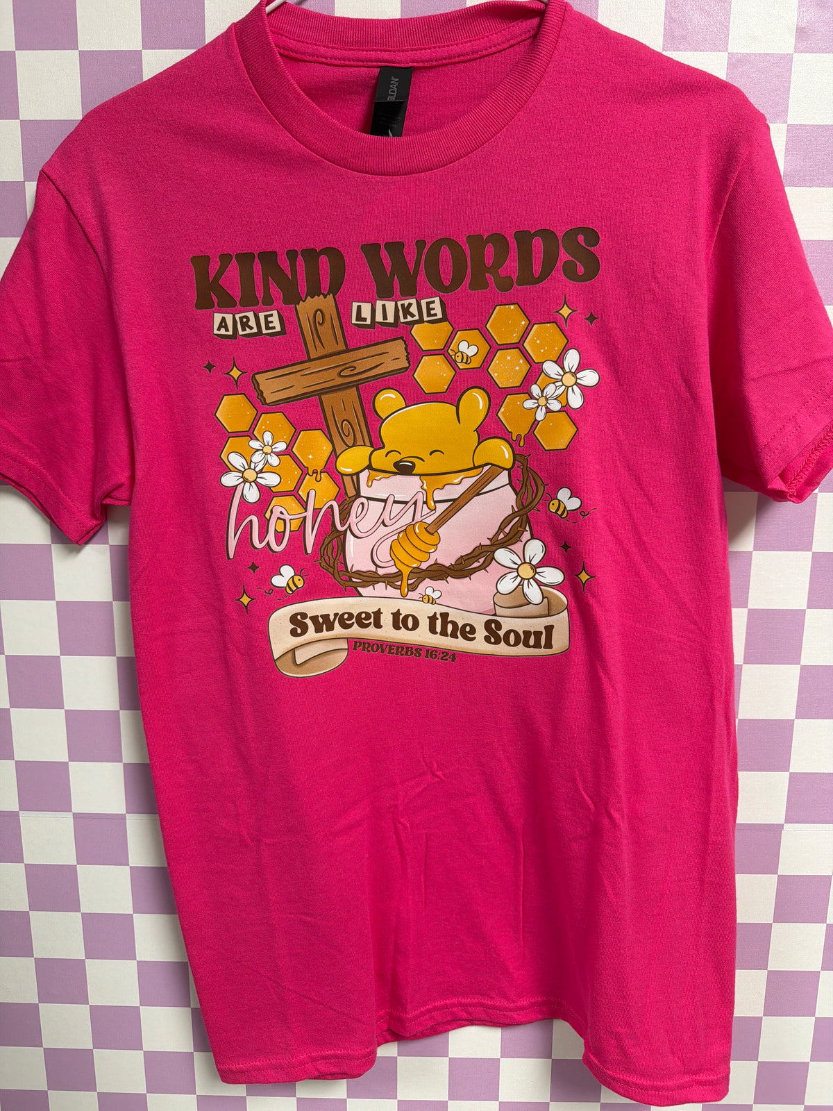 Kind Words Like Honey - Hot Pink - Small graphic T-shirt by Radiant & Flare Apparel
