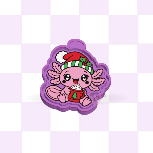 Design preview of Cozy Axolotl with Christmas Mug silicone freshie mold