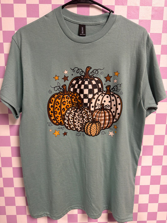 Checkered Pumpkin Shirt graphic T-shirt by Radiant & Flare Apparel