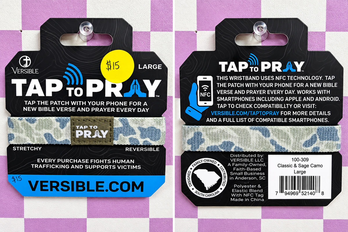 Tap To Pray® Wristband – River Rock Camo Classic & Sage
