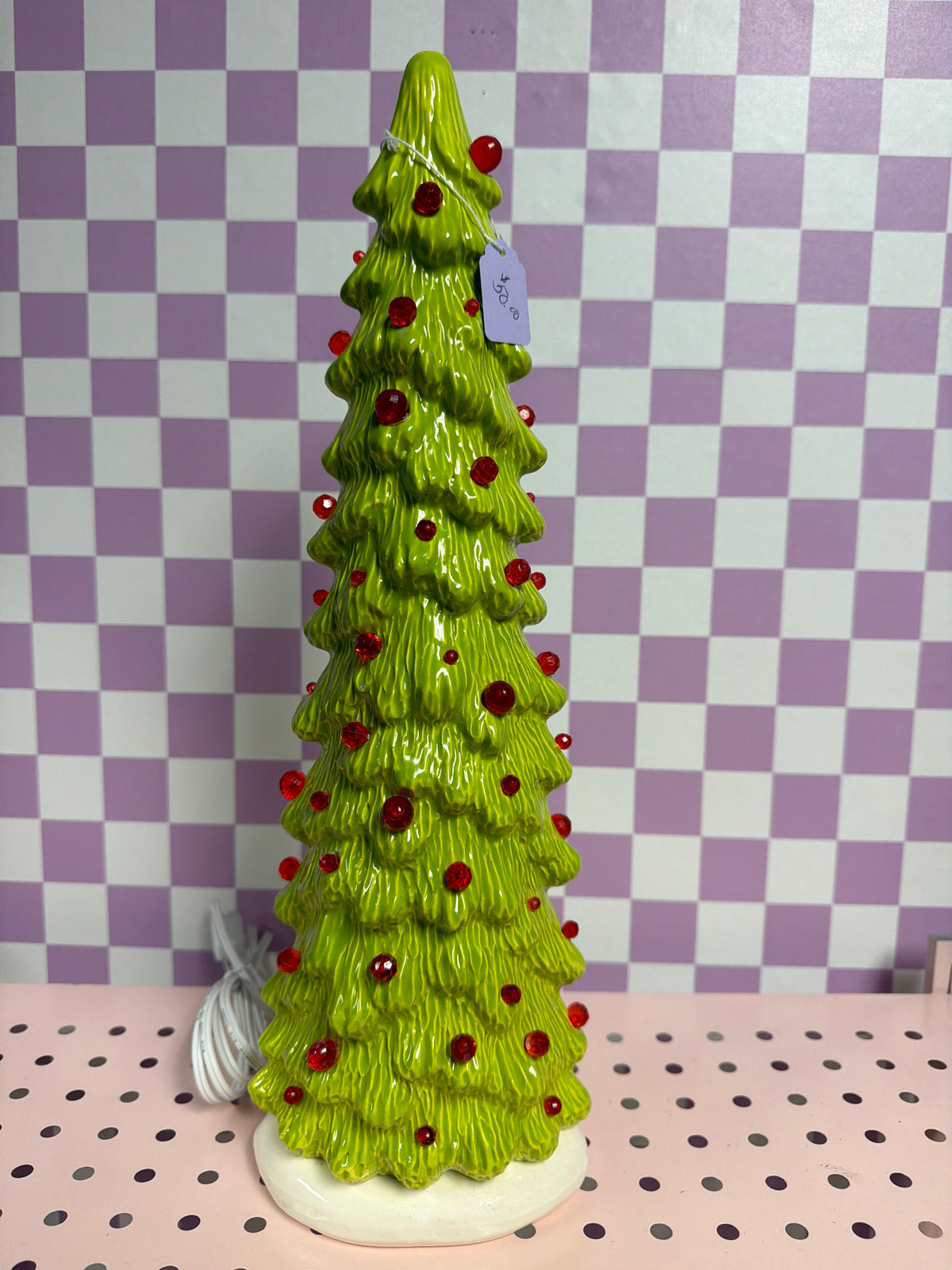 Handmade, hand-painted skinny grinch ceramic christmas tree ceramic decoration