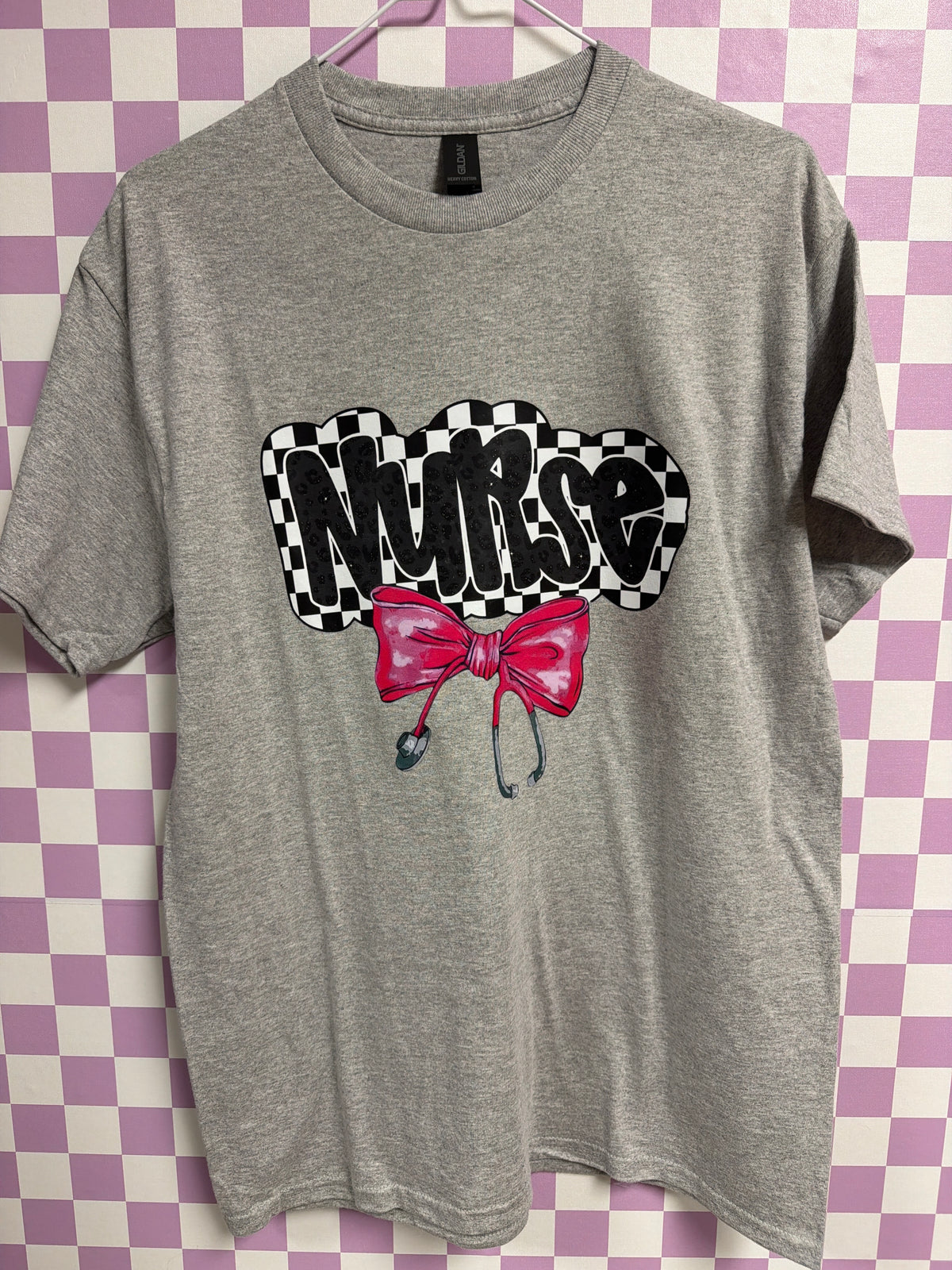 Nurse Bow Stethoscope - Light Gray - Medium graphic T-shirt by Radiant & Flare Apparel