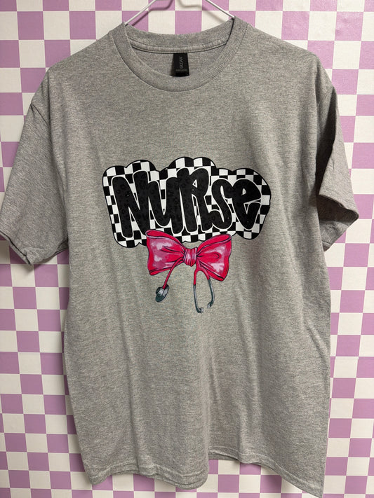 Nurse Bow Stethoscope - Light Gray - Medium graphic T-shirt by Radiant & Flare Apparel