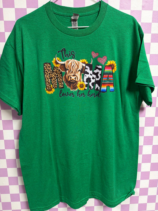 Mama Loves Her Herd - Dark Green - Large graphic T-shirt by Radiant & Flare Apparel