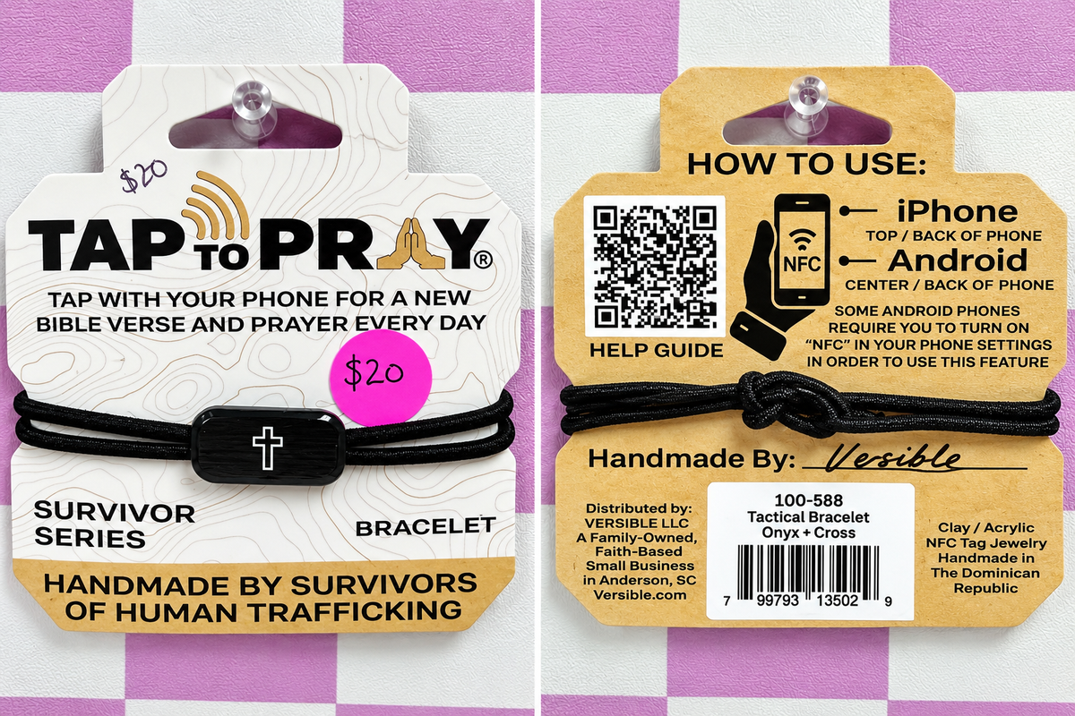 Tap To Pray® Survivor Series Tactical Bracelet – Onyx + Cross