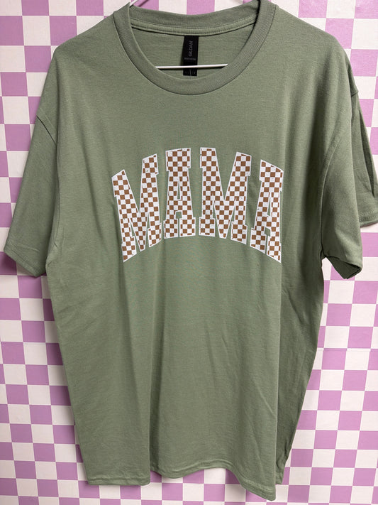 Mama Tan Checkered - Sage Green - Large graphic T-shirt by Radiant & Flare Apparel