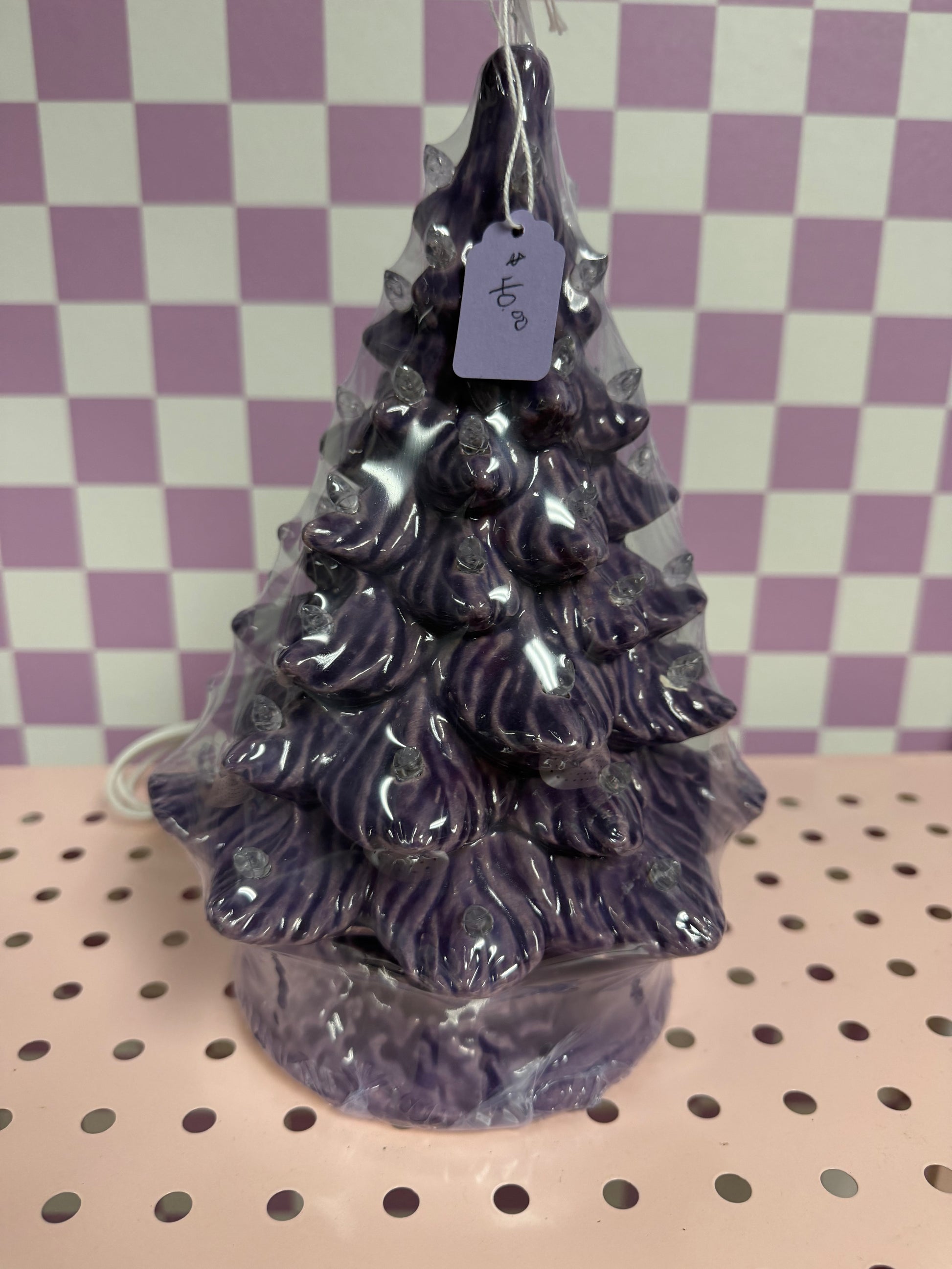 Handmade, hand-painted small original ceramic christmas tree - purple ceramic decoration — product image 1 of 2