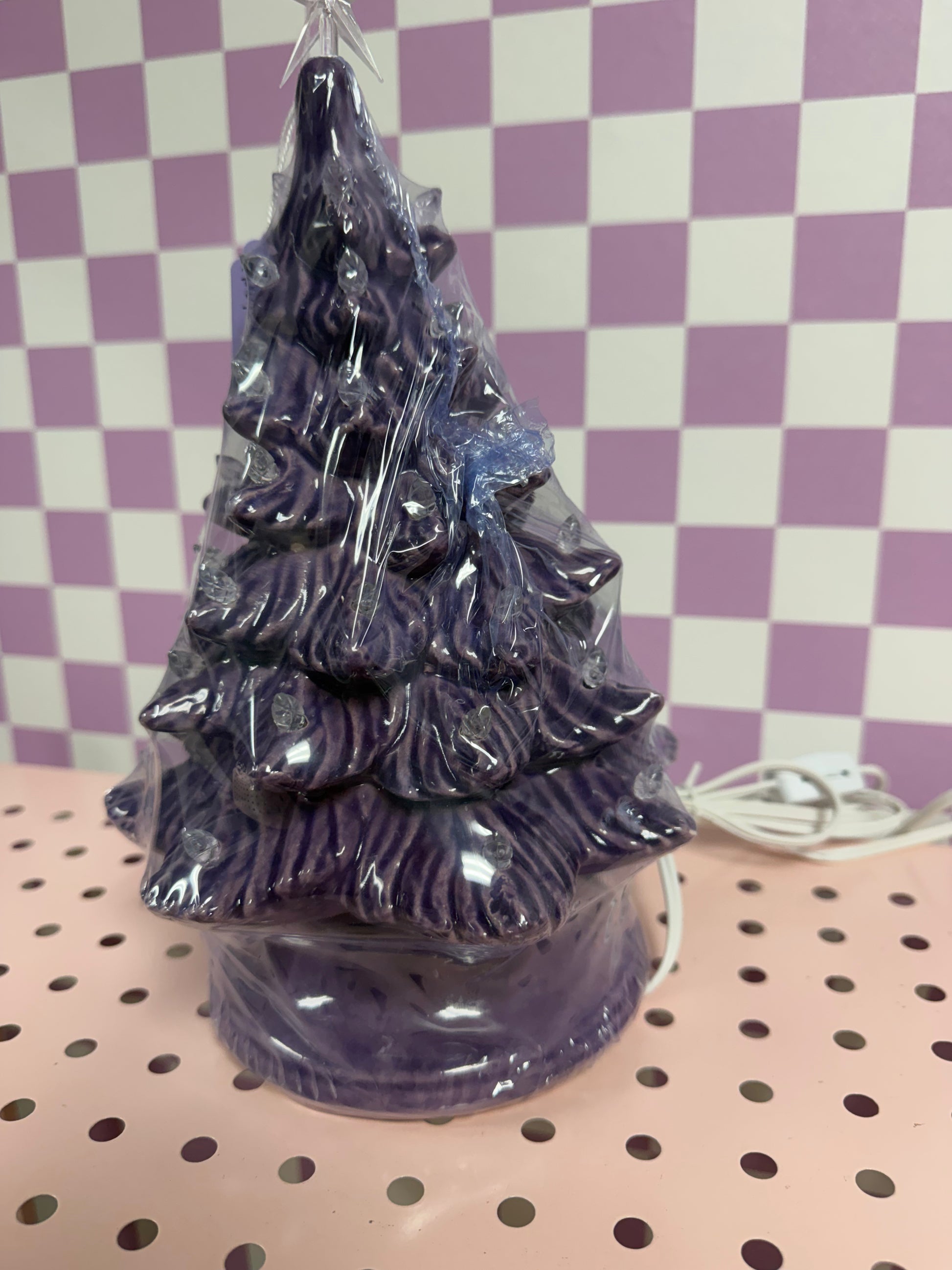 Handmade, hand-painted small original ceramic christmas tree - purple ceramic decoration — product image 2 of 2