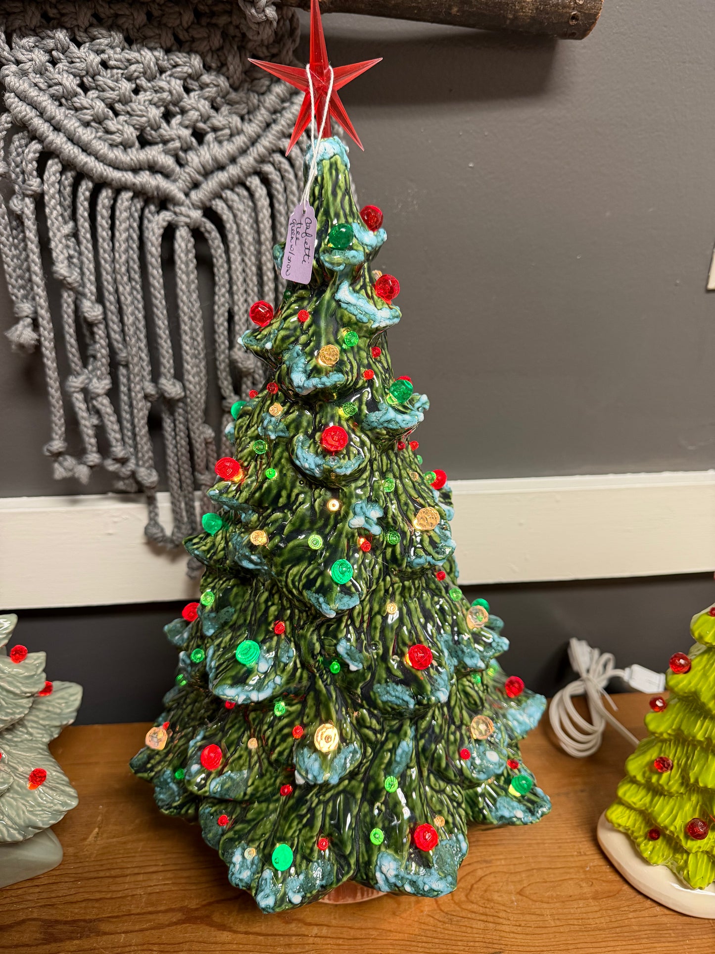 Handmade, hand-painted confetti ceramic christmas tree - green with snow ceramic decoration — product image 1 of 4