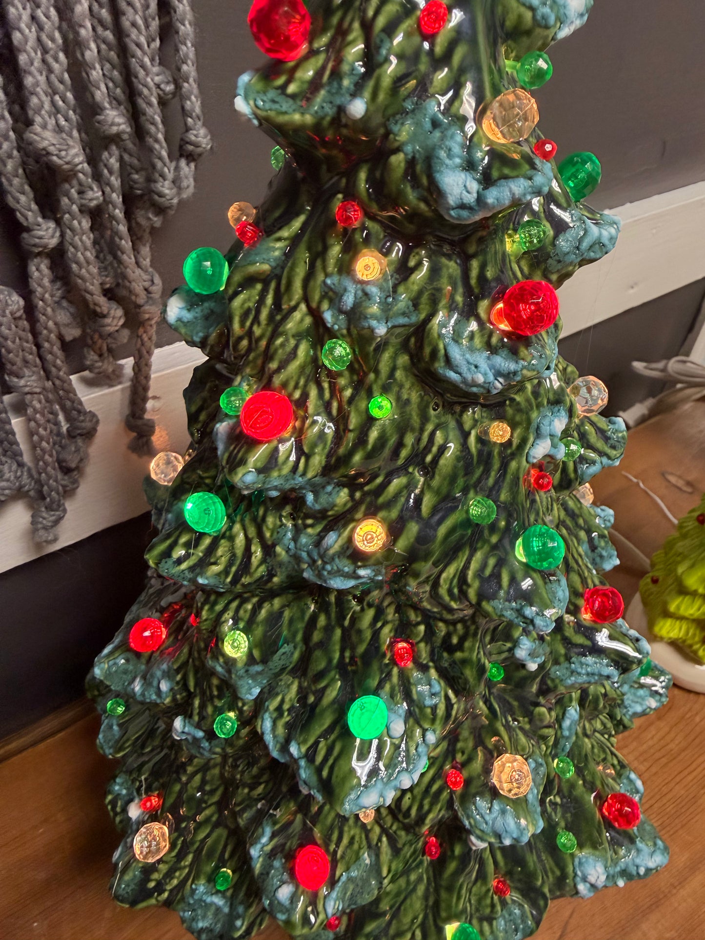 Handmade, hand-painted confetti ceramic christmas tree - green with snow ceramic decoration — product image 2 of 4