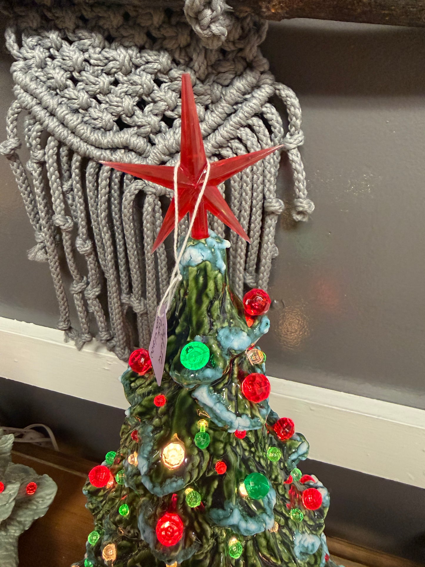 Handmade, hand-painted confetti ceramic christmas tree - green with snow ceramic decoration — product image 3 of 4