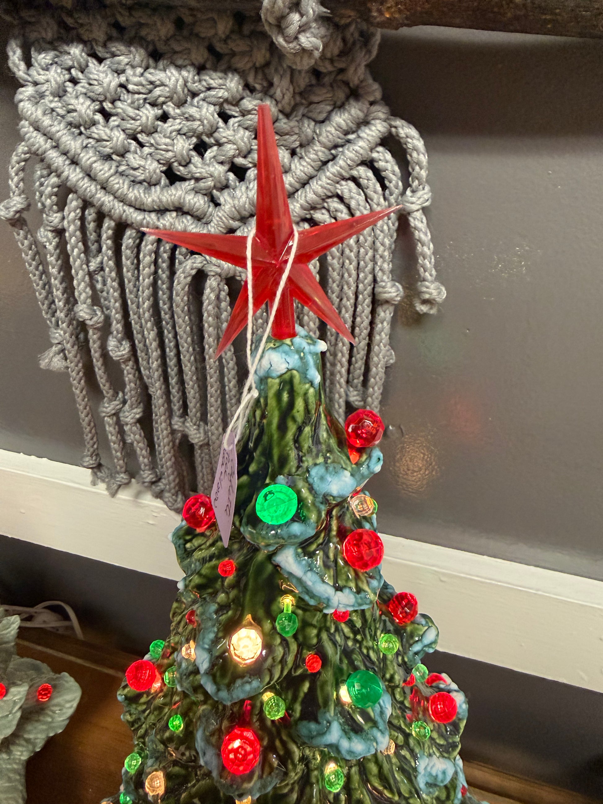 Handmade, hand-painted confetti ceramic christmas tree - green with snow ceramic decoration — product image 3 of 4