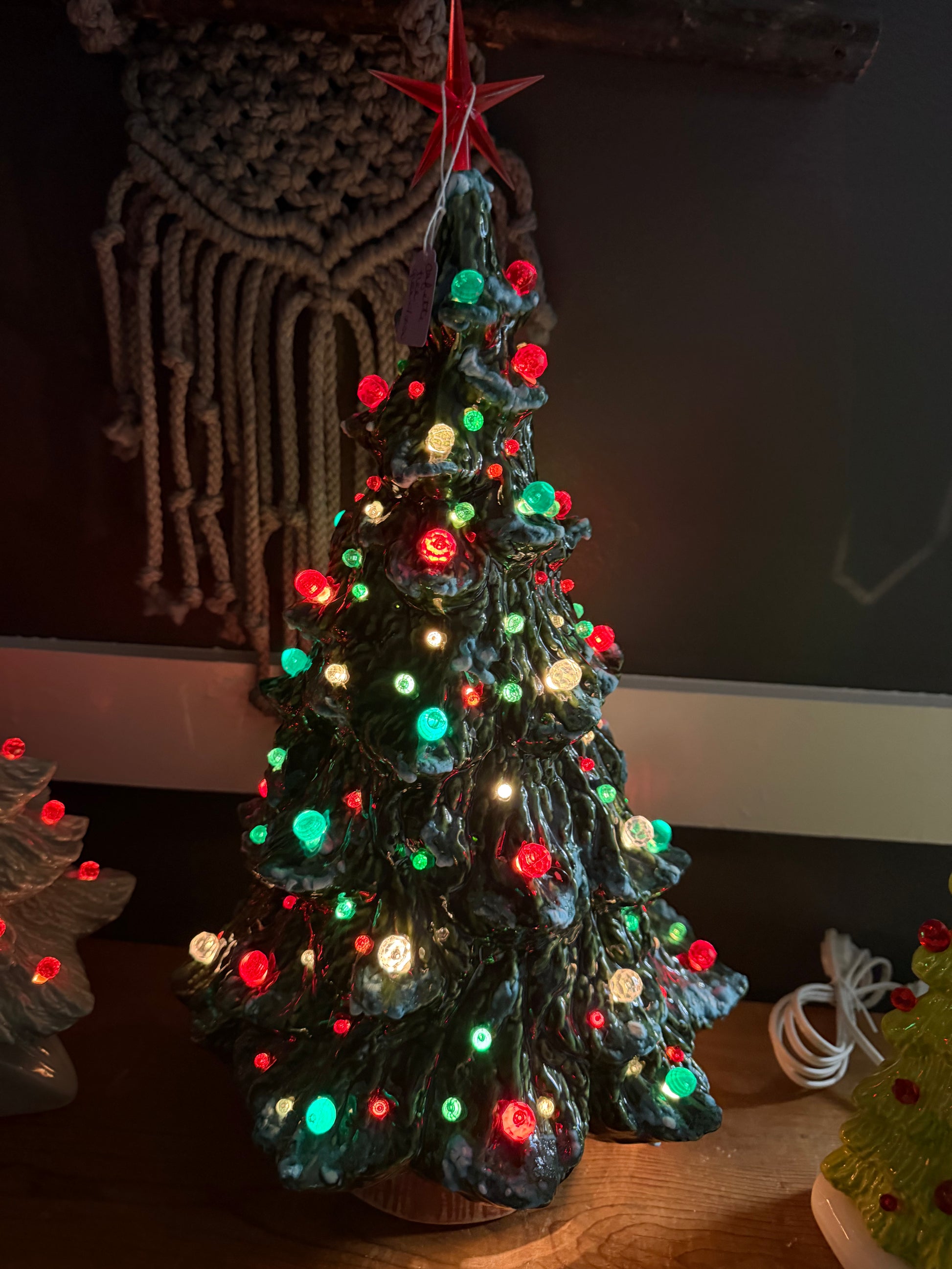 Handmade, hand-painted confetti ceramic christmas tree - green with snow ceramic decoration — product image 4 of 4