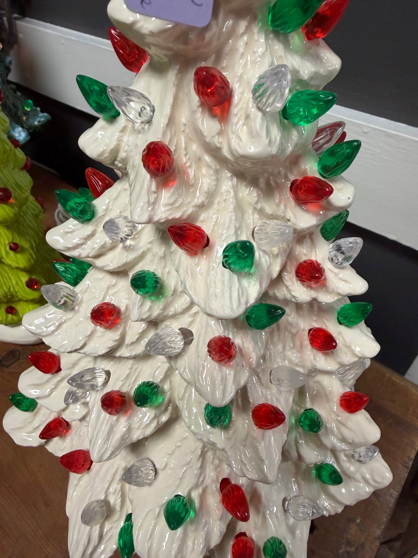 Handmade, hand-painted medium original ceramic christmas tree - white/painted base ceramic decoration — product image 2 of 3