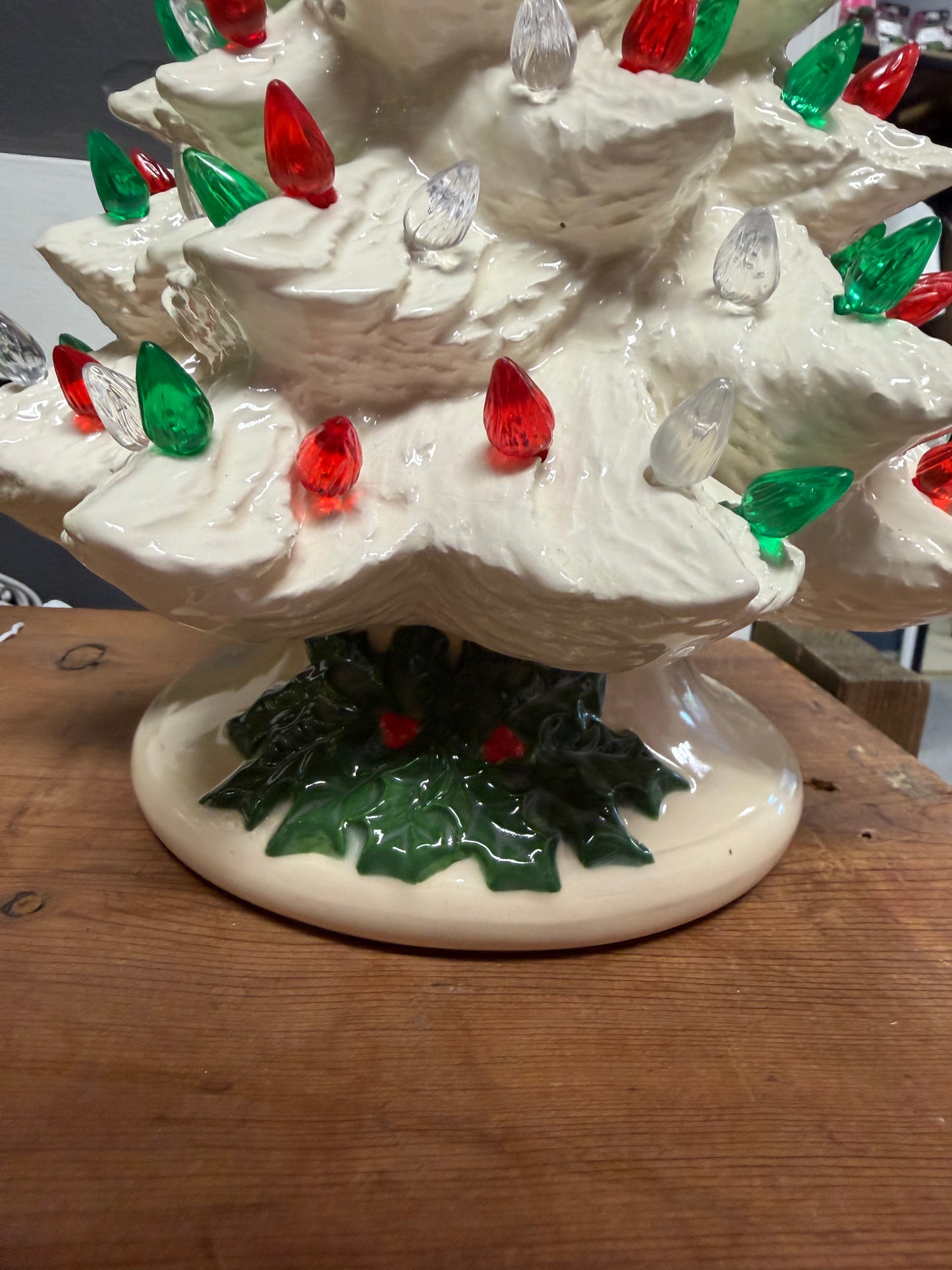 Handmade, hand-painted medium original ceramic christmas tree - white/painted base ceramic decoration — product image 3 of 3