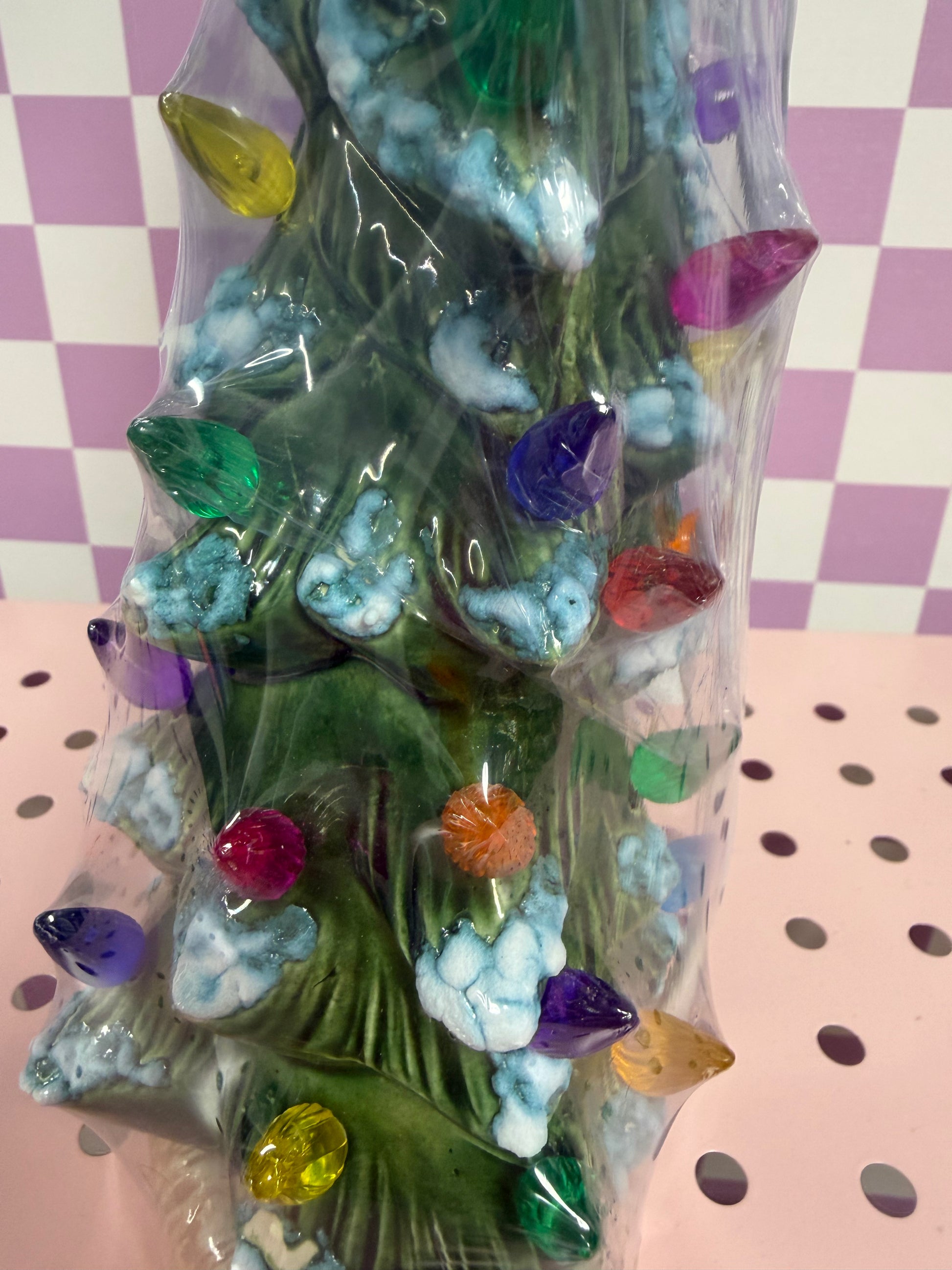 Handmade, hand-painted whispy ceramic christmas tree with snow ceramic decoration — product image 2 of 3