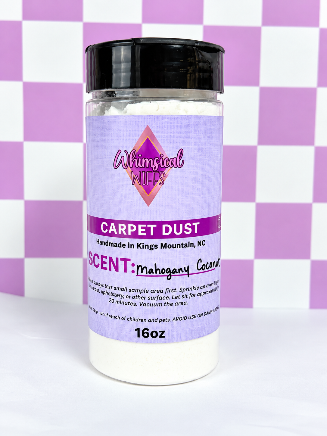 16 oz Mahogany Coconut scented carpet dust from Whimsical Wiffs